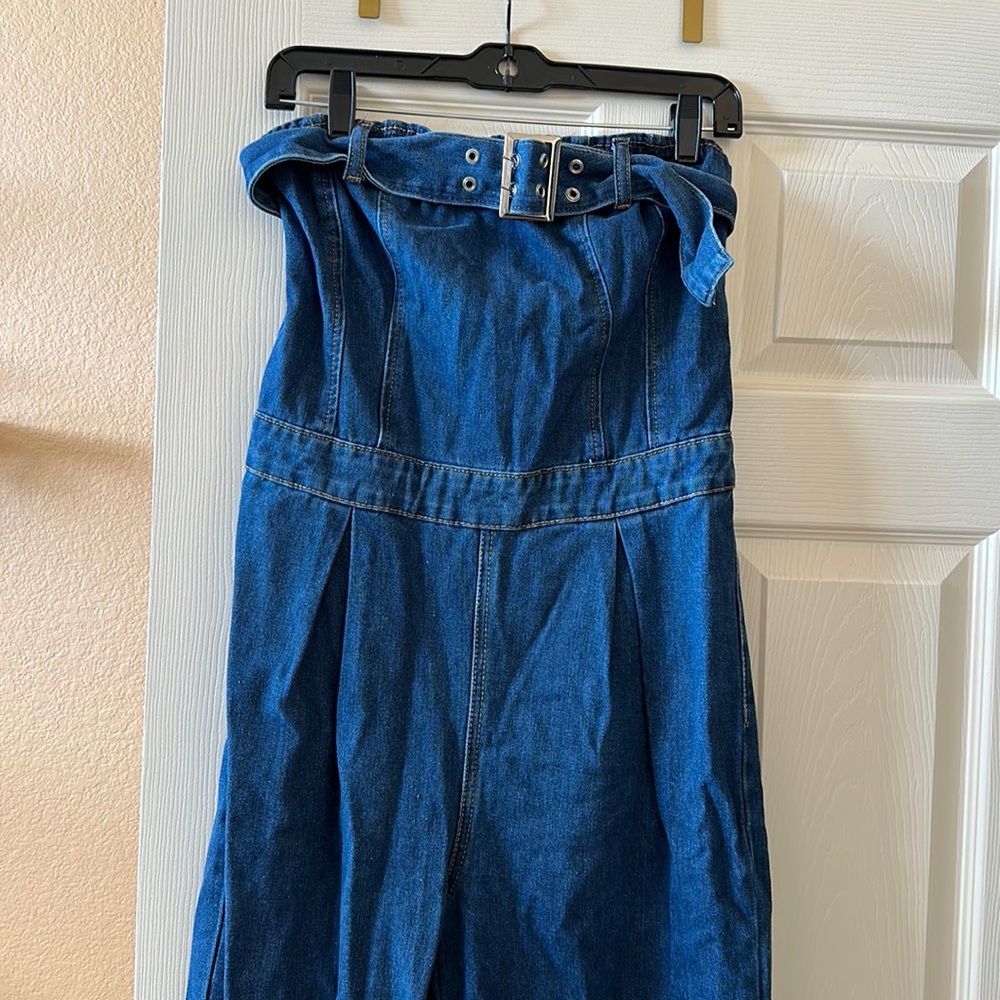 WOMEN SHEIN Strapless Jean Jumpsuit